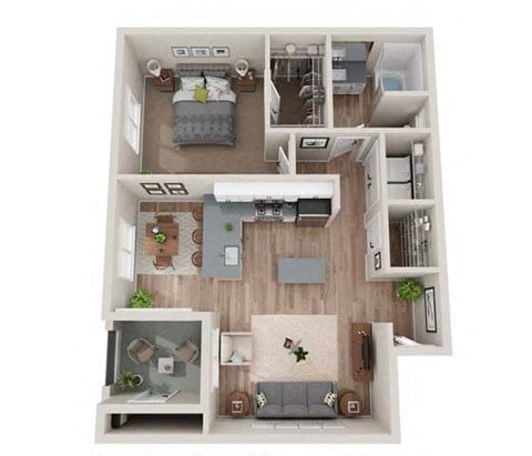 Floor plan for 1 bed, 1 bath, 780 sqft